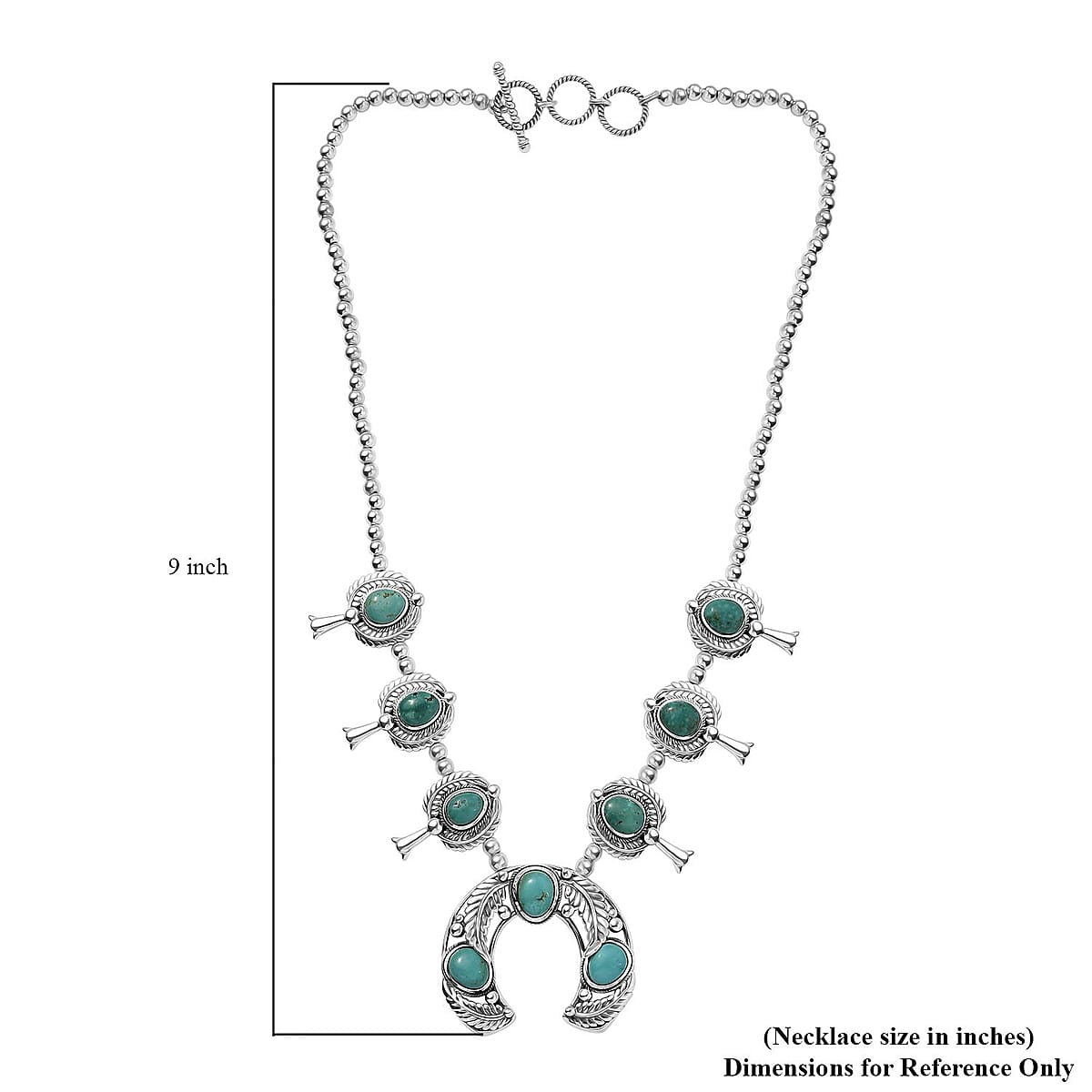 D'Joy Indian Artisan Crafted Sierra Nevada Turquoise 18.80 ctw Squash Blossom Necklace in Black Oxidized Sterling Silver 18 Inches image number 5