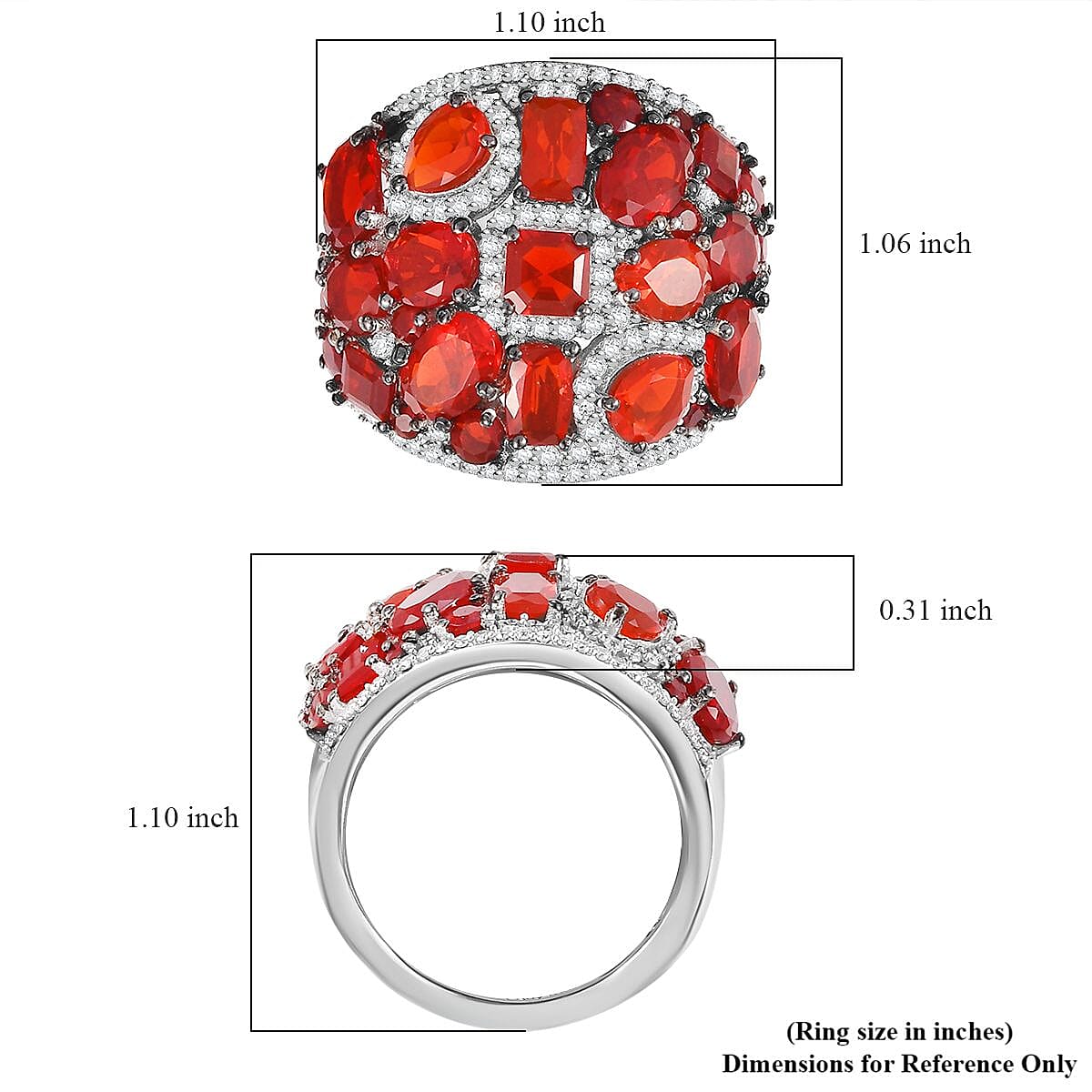 D'Joy Mexican Cherry Fire Opal and Moissanite 4.50 ctw Art Deco Ring in Rhodium Over Sterling Silver (Size 9.0) image number 5