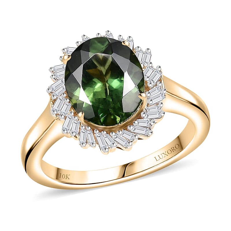 Luxoro Premium Madagascar Green Apatite and G-H I2 Diamond 3.15 ctw Verdant Blossom Ring in 10K Yellow Gold (Size 5.0) 4.30 Grams