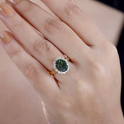 Luxoro Premium Madagascar Green Apatite and G-H I2 Diamond 3.15 ctw Verdant Blossom Ring in 10K Yellow Gold (Size 5.0) 4.30 Grams