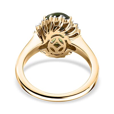 Luxoro Premium Madagascar Green Apatite and G-H I2 Diamond 3.15 ctw Verdant Blossom Ring in 10K Yellow Gold (Size 5.0) 4.30 Grams