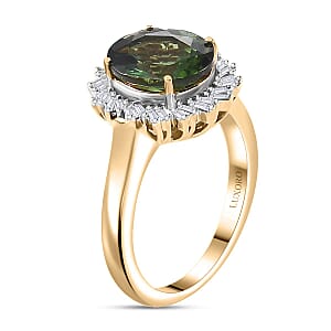 Luxoro Premium Madagascar Green Apatite and G-H I2 Diamond 3.15 ctw Verdant Blossom Ring in 10K Yellow Gold (Size 6.5) 4.30 Grams