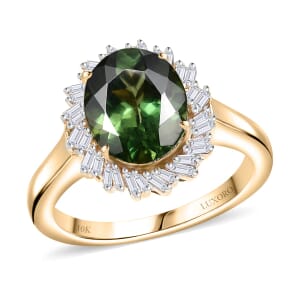 Luxoro Premium Madagascar Green Apatite and G-H I2 Diamond 3.15 ctw Verdant Blossom Ring in 10K Yellow Gold (Size 9.5) 4.30 Grams