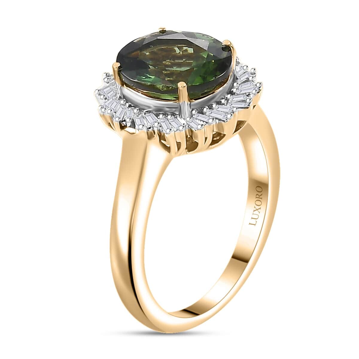 Luxoro Premium Madagascar Green Apatite and G-H I2 Diamond 3.15 ctw Verdant Blossom Ring in 10K Yellow Gold (Size 9.5) 4.30 Grams image number 3