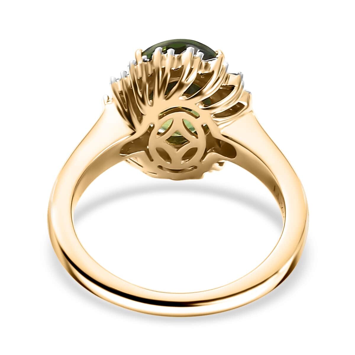 Luxoro Premium Madagascar Green Apatite and G-H I2 Diamond 3.15 ctw Verdant Blossom Ring in 10K Yellow Gold (Size 9.5) 4.30 Grams image number 4