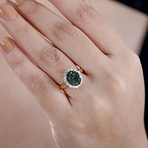 Luxoro Premium Madagascar Green Apatite and G-H I2 Diamond 3.15 ctw Verdant Blossom Ring in 10K Yellow Gold (Size 10.5) 4.30 Grams