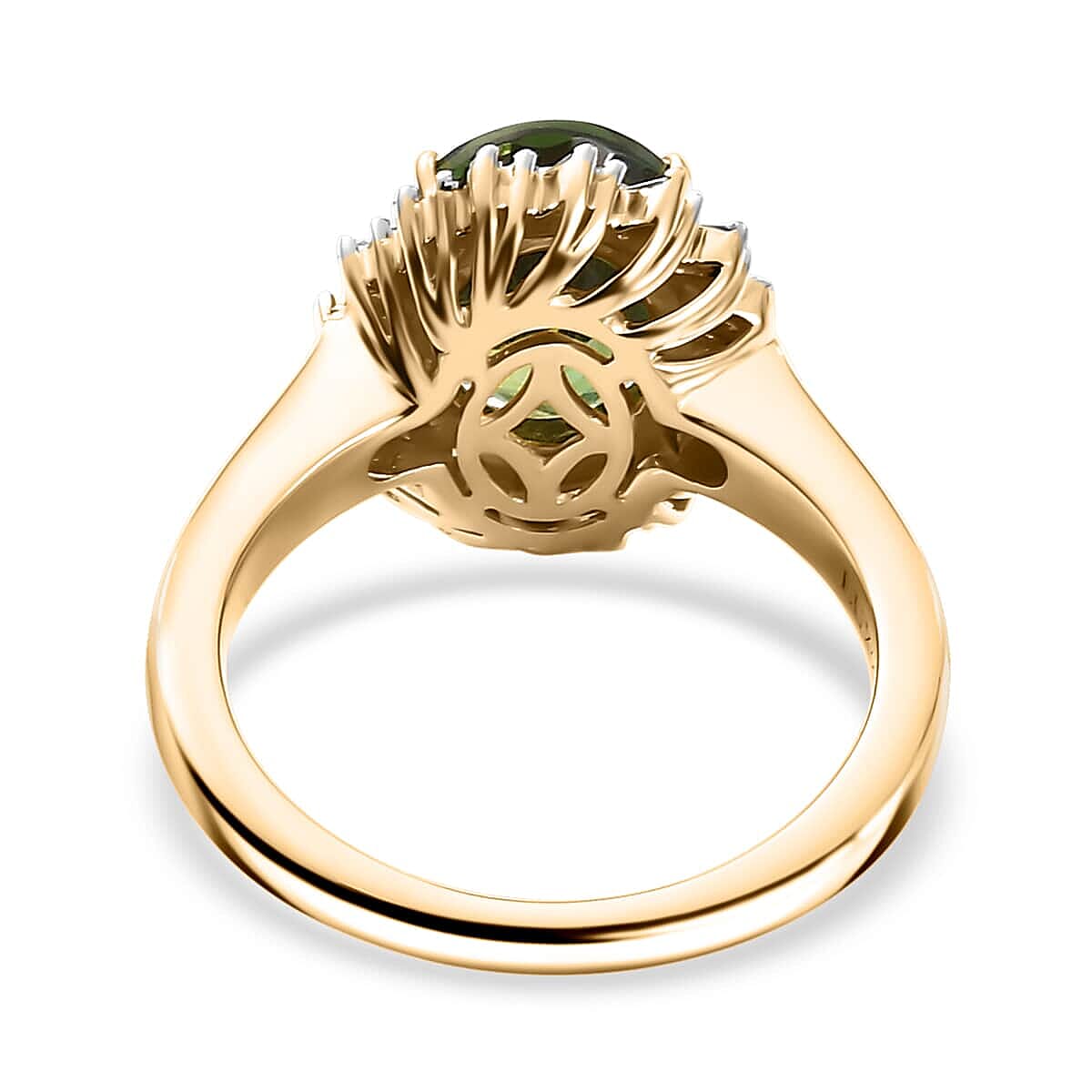 Luxoro Premium Madagascar Green Apatite and G-H I2 Diamond 3.15 ctw Verdant Blossom Ring in 10K Yellow Gold (Size 11.0) 4.30 Grams image number 4