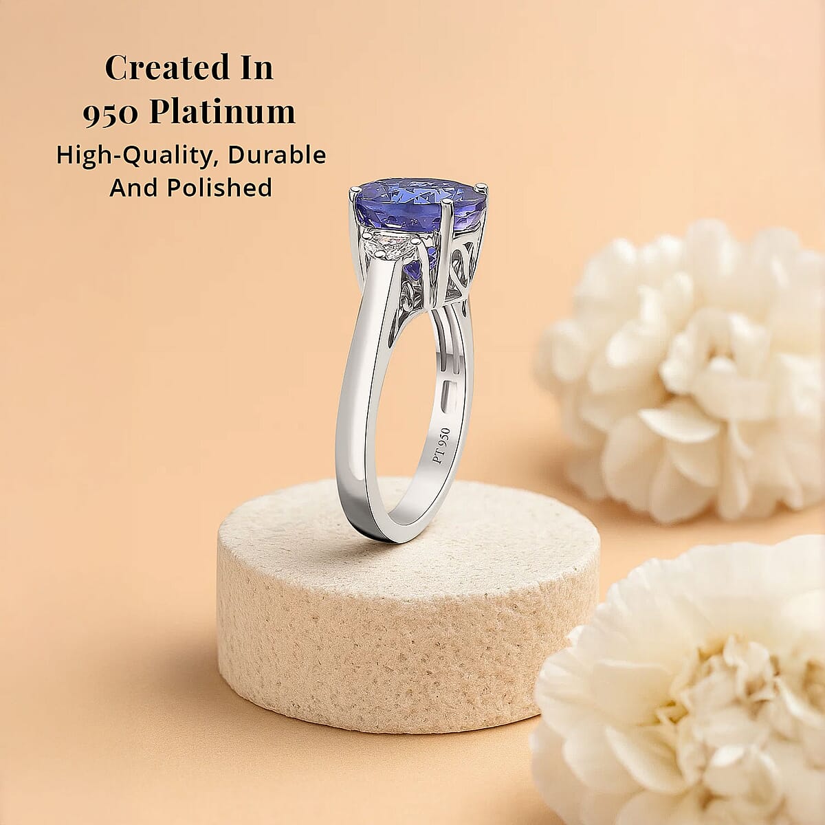Certified & Appraised Rhapsody AAAA Tanzanite and E-F VS2 Diamond 4.27 ctw Ring in 950 Platinum (Size 7.5) 5.90 Grams image number 2