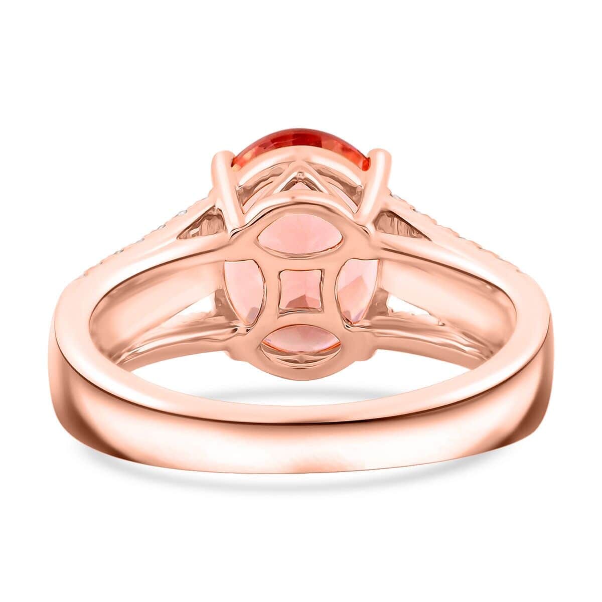 Certified & Appraised Luxoro AAA Pink Morganite, Padparadscha Sapphire and G-H I2 Diamond 3.00 ctw Ring in 10K Rose Gold (Size 7.5) 4.35 Grams image number 4