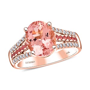 Certified & Appraised Luxoro AAA Pink Morganite, Padparadscha Sapphire and G-H I2 Diamond 3.00 ctw Ring in 10K Rose Gold (Size 9.5) 4.35 Grams