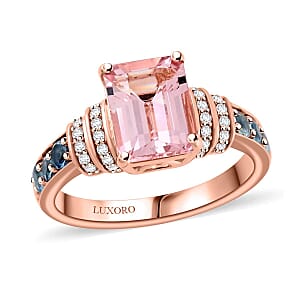 Certified & Appraised Luxoro AAA Pink Morganite, Santa Maria Aquamarine and G-H I2 Diamond 2.75 ctw Ring in 10K Rose Gold (Size 5.0) 4.15 Grams