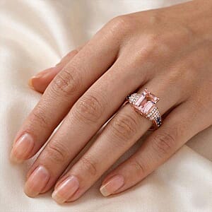 Certified & Appraised Luxoro AAA Pink Morganite, Santa Maria Aquamarine and G-H I2 Diamond 2.75 ctw Ring in 10K Rose Gold (Size 5.0) 4.15 Grams