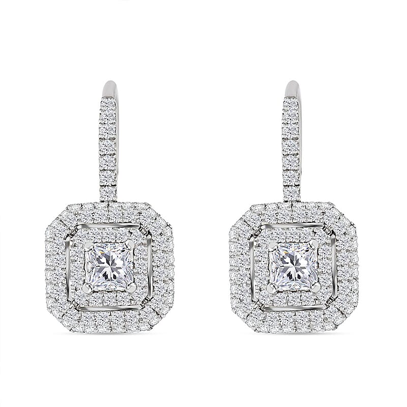 Modani Asscher Cut Diamond 1.00 ctw Lever Back Earrings in 950 Platinum 4.50 Grams (Del. in 10-12 Days)