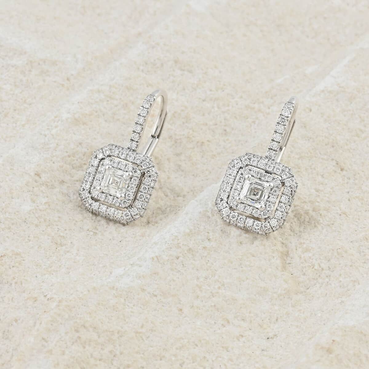 Modani Asscher Cut Diamond 1.00 ctw Lever Back Earrings in 950 Platinum 4.50 Grams (Del. in 10-12 Days) image number 1