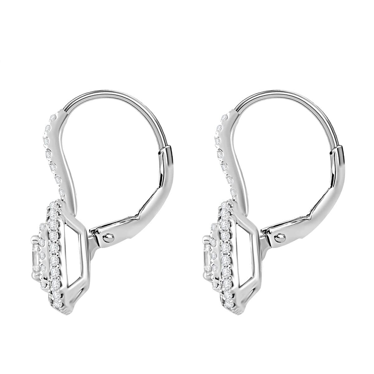 Modani Asscher Cut Diamond 1.00 ctw Lever Back Earrings in 950 Platinum 4.50 Grams (Del. in 10-12 Days) image number 3