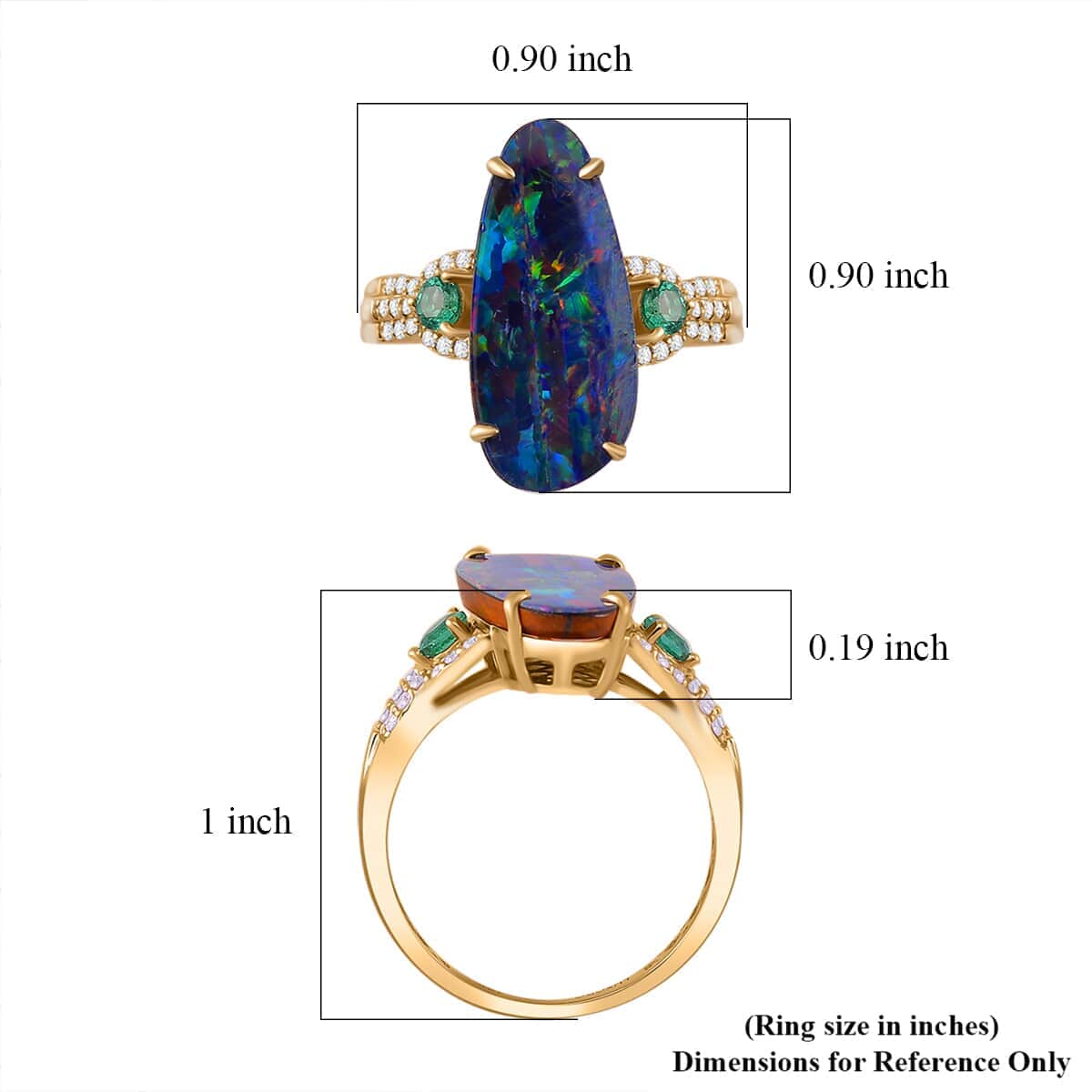 Luxoro 14K Yellow Gold AAA Boulder Opal Doublet, Boyaca Colombian Emerald, White Diamond (I2) (0.16 cts) Glacier Reflection Ring (Size 6.0) 4.90 ctw image number 5