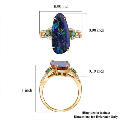 Luxoro AAA Boulder Opal Doublet, Boyaca Colombian Emerald and I2 Diamond 4.90 ctw Glacier Reflection Ring in 14K Yellow Gold (Size 6.0)