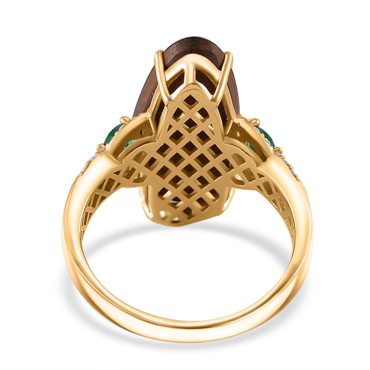 Luxoro AAA Boulder Opal Doublet, Boyaca Colombian Emerald and I2 Diamond 4.90 ctw Glacier Reflection Ring in 14K Yellow Gold (Size 8.0) image number 4