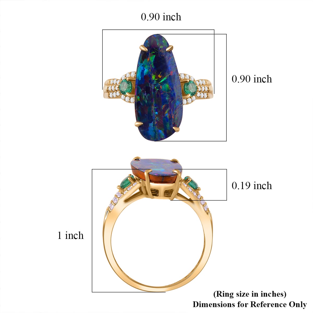 Luxoro AAA Boulder Opal Doublet, Boyaca Colombian Emerald and I2 Diamond 4.90 ctw Glacier Reflection Ring in 14K Yellow Gold (Size 8.0) image number 5