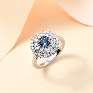 Rhapsody 950 Platinum AAAA Santa Maria Aquamarine, Diamond (E-F, VS) Ring (Size 7) 1.62 ctw