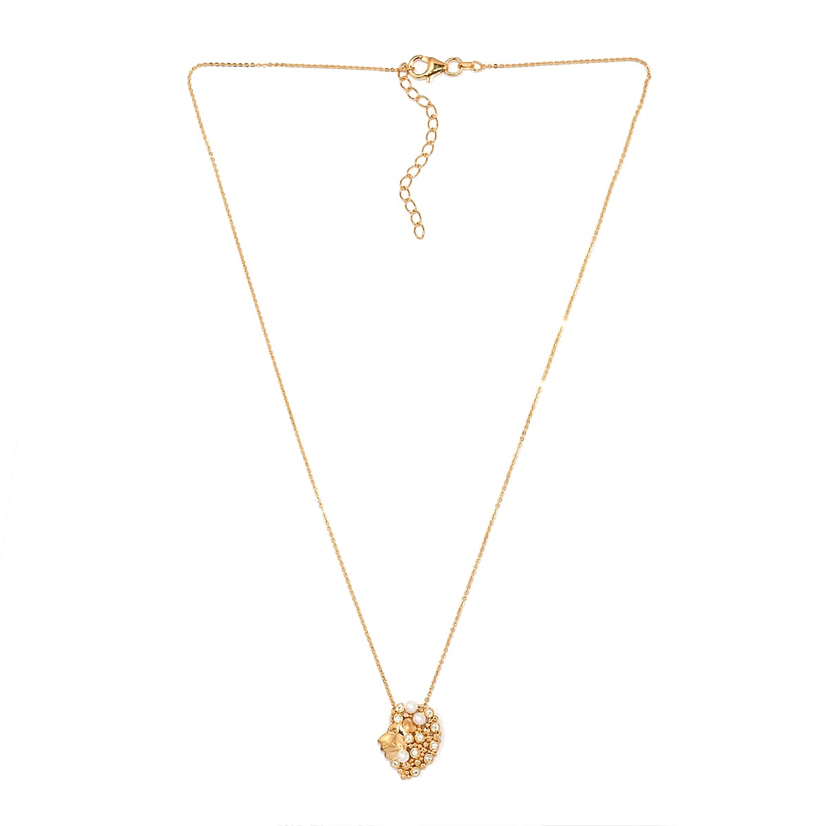 Freshwater Pearl and Natural White Zircon Leo Zodiac Necklace 18 Inches in Vermeil Yellow Gold Over Sterling Silver 0.25 ctw image number 3