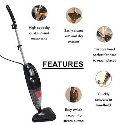Homesmart Black Handheld Compact Wet and Dry Vacuum and Steam Cleaner