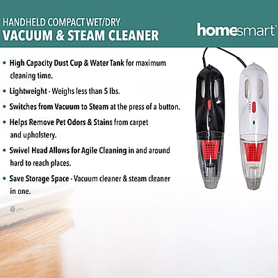 Homesmart Black Handheld Compact Wet and Dry Vacuum and Steam Cleaner