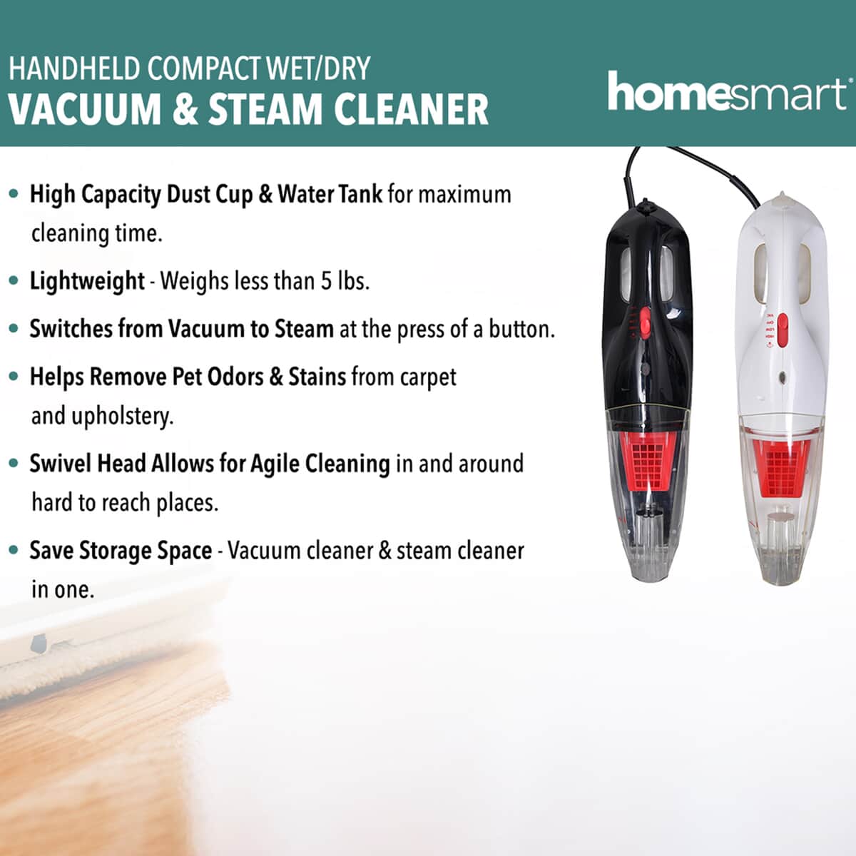 TLV Homesmart White Handheld Compact Wet and Dry Vacuum and Steam Cleaner image number 3
