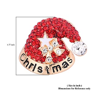 Red and White Austrian Crystal and Enameled Christmas Cap Brooch in Goldtone, Jewelry Gift For Women, Christmas Cap Pin