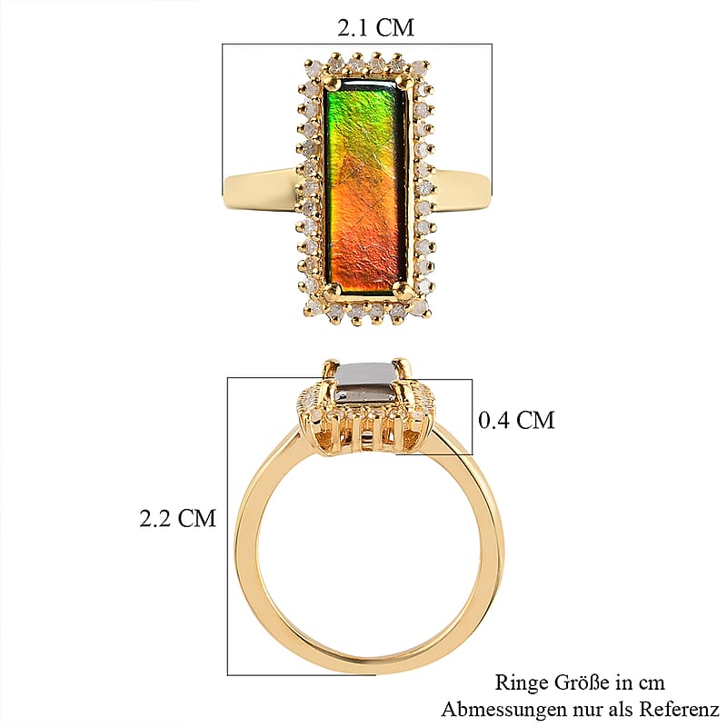 Ammolite and White Diamond 3.25 ctw Ring in Vermeil Yellow Gold Over Sterling Silver (Size 5.5)