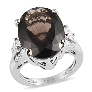 Colombianite and Natural White Zircon Ring in Platinum Over Sterling Silver (Size 7.0) 8.50 ctw