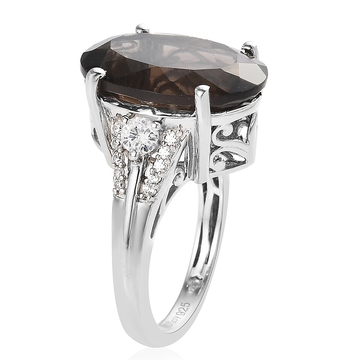 Colombianite and Natural White Zircon Ring in Platinum Over Sterling Silver (Size 7.0) 8.50 ctw image number 3