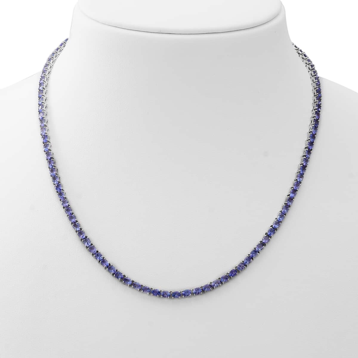 Premium Tanzanite Tennis Necklace 18 Inches in Platinum Over Sterling Silver 18.50 Grams 17.50 ctw image number 1