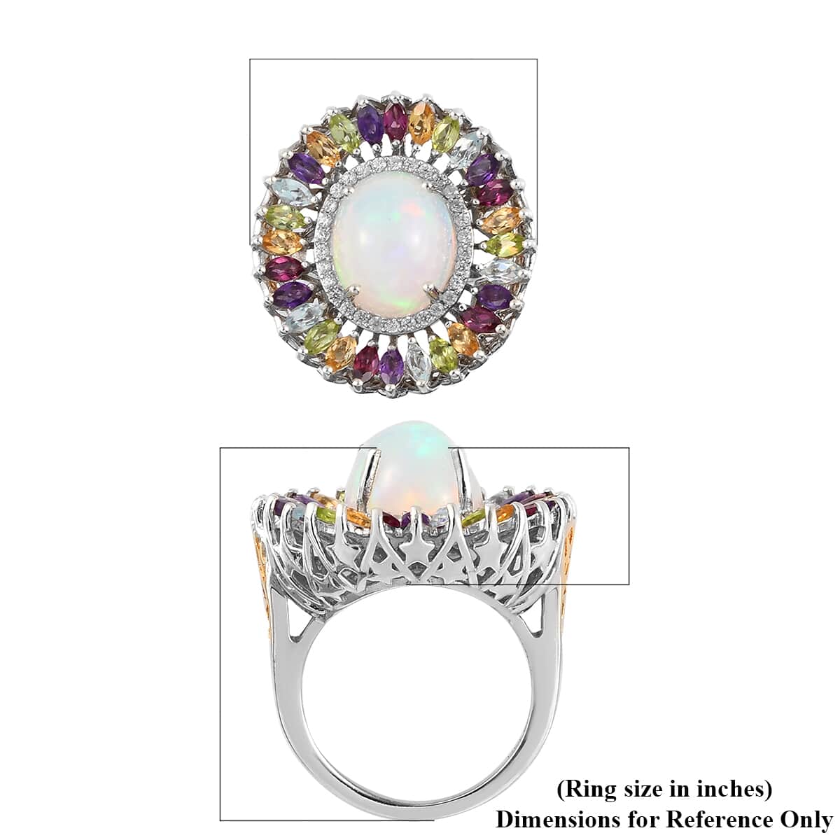 Ethiopian Welo Opal and Multi Gemstone Cocktail Ring in Sterling Silver (Size 7.0) 7.35 Grams 5.75 ctw image number 5