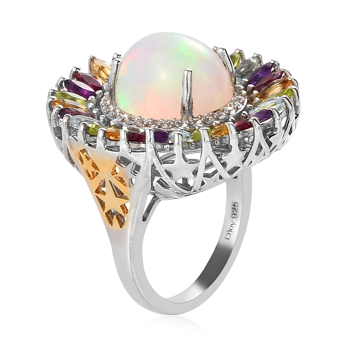 Ethiopian Welo Opal and Multi Gemstone Cocktail Ring in Sterling Silver (Size 9.0) 5.75 ctw image number 3