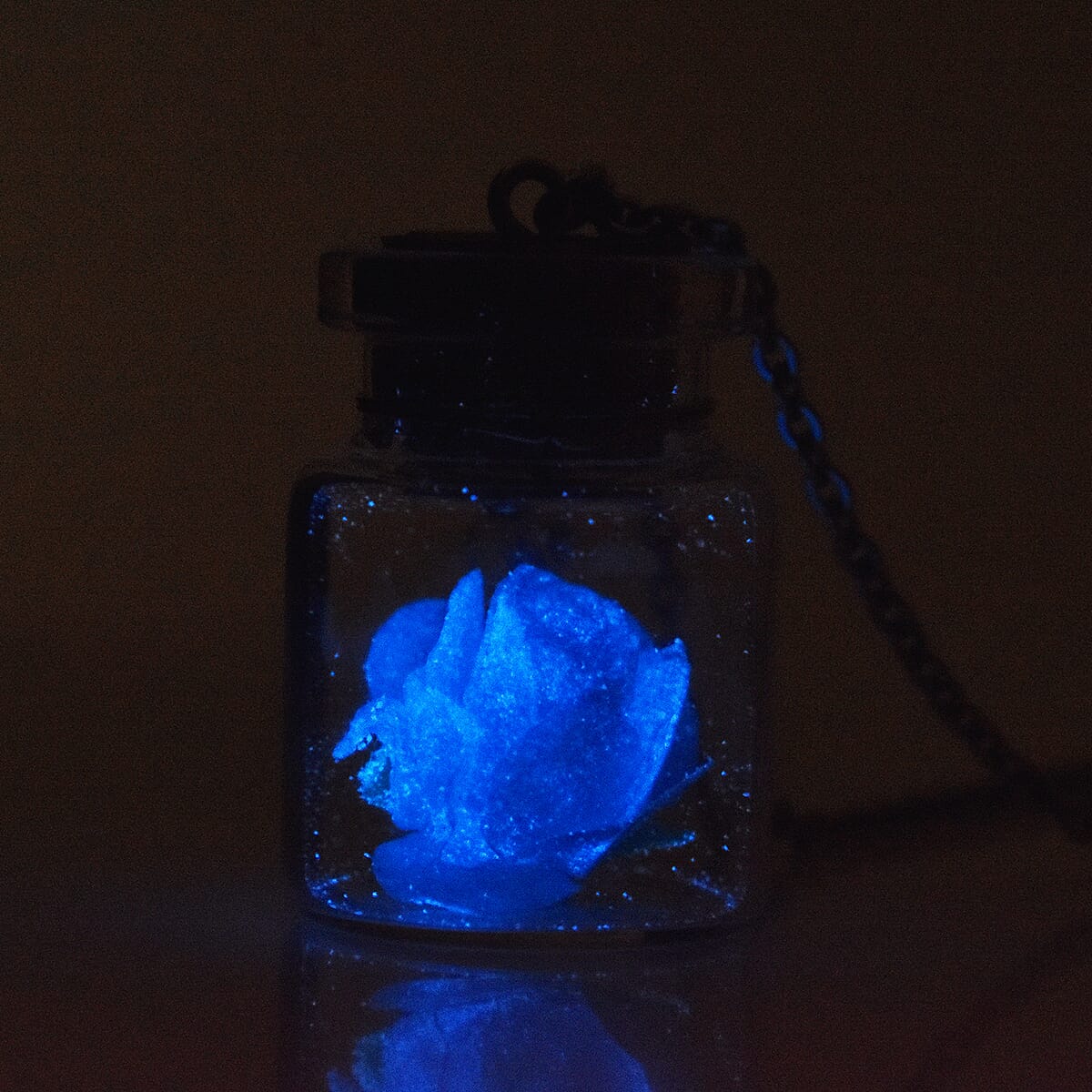 Blue Rose in Openable Glass Bottle Pendant Necklace 20 Inches with Charm in Stainless Steel image number 1