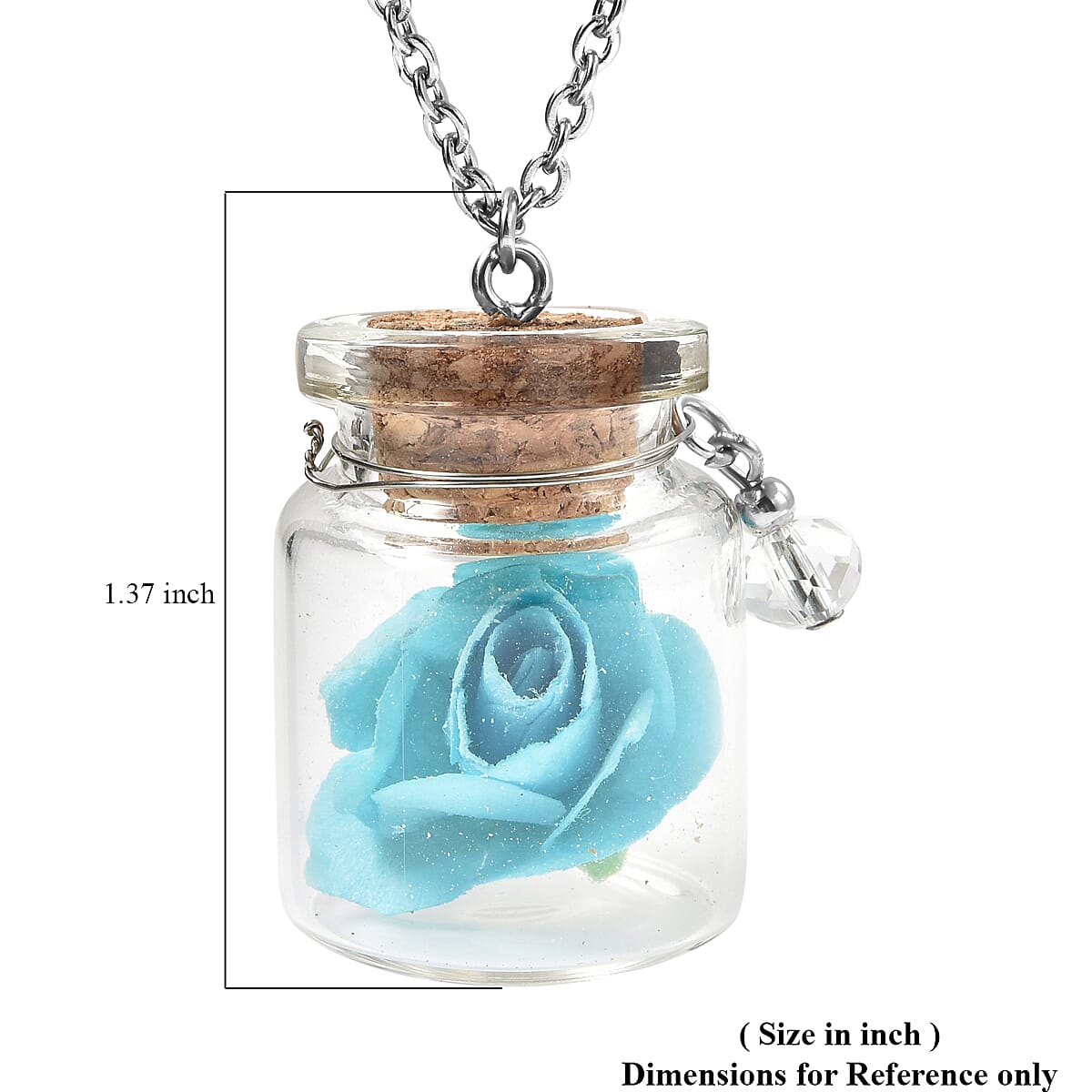 Blue Rose in Openable Glass Bottle Pendant Necklace 20 Inches with Charm in Stainless Steel image number 4