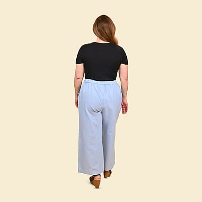 Tamsy Indigo 100% Cotton Chambray Wide Leg Palazzo -L