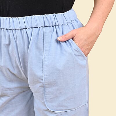 Tamsy Indigo 100% Cotton Chambray Wide Leg Palazzo -L