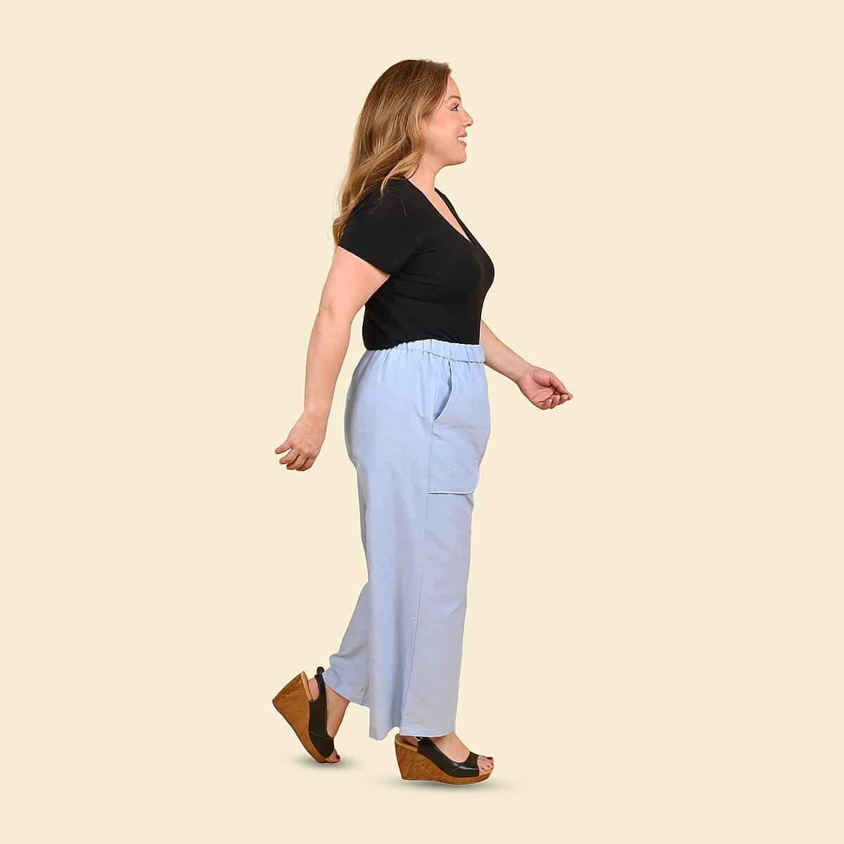 Tamsy Indigo 100% Cotton Chambray Wide Leg Palazzo -1X image number 2