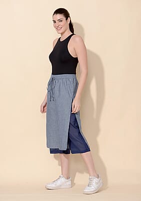 Tamsy Blue 100% Cotton Wide Leg Trouser with Lining -L