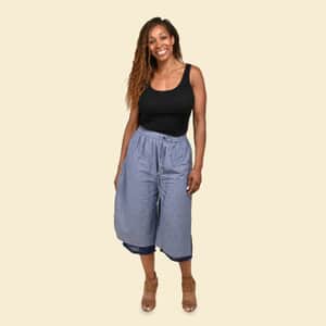 Tamsy Blue 100% Cotton Wide Leg Trouser with Lining -M