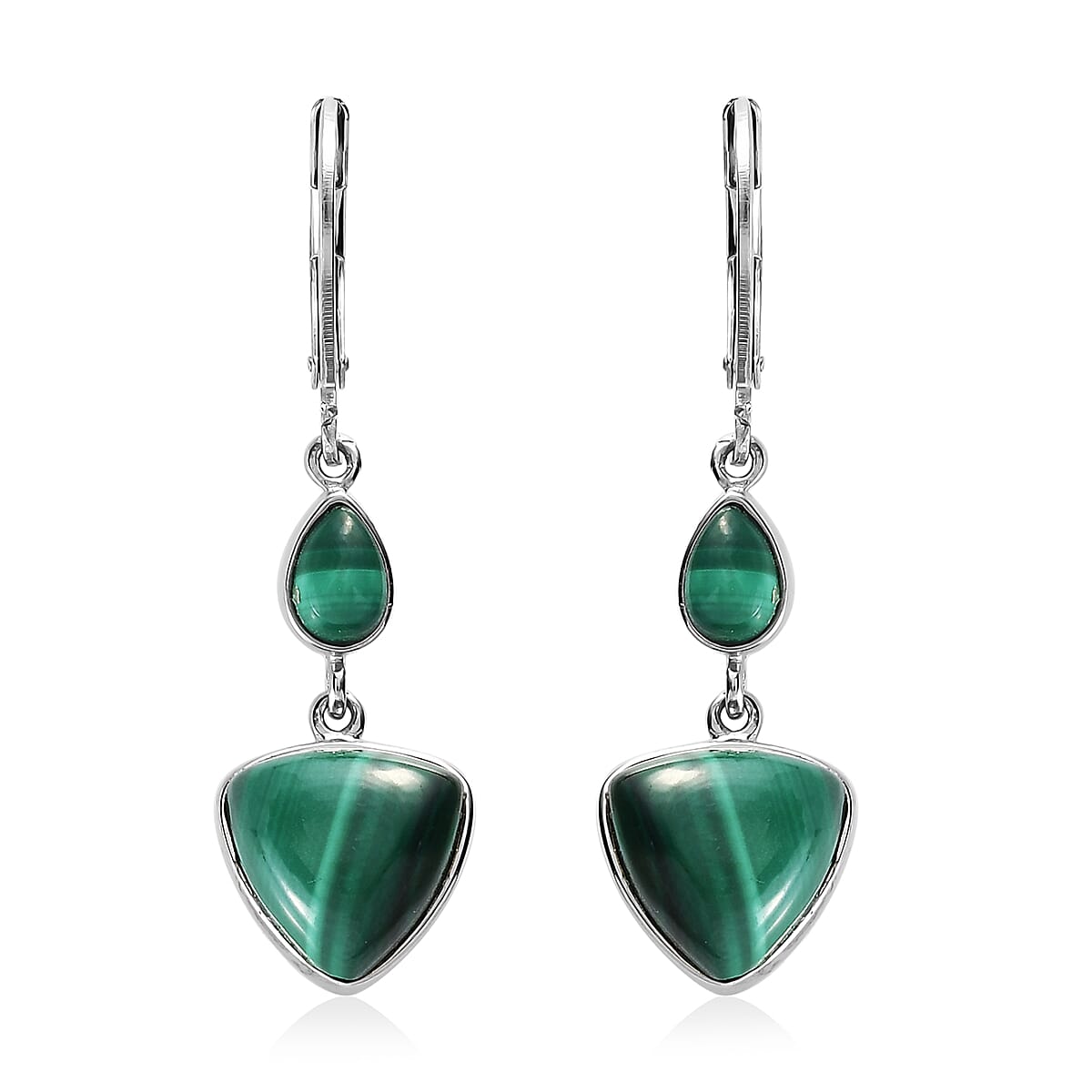 African Malachite Fancy Earrings in Platinum Over Copper 13.60 ctw