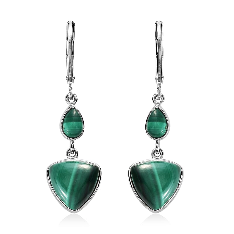 African Malachite Fancy Earrings in Platinum Over Copper 13.60 ctw