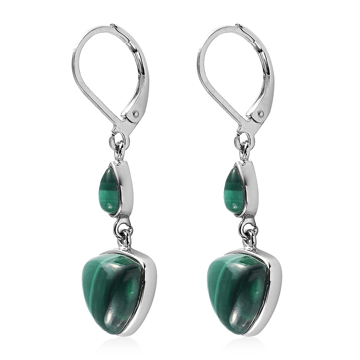 African Malachite Fancy Earrings in Platinum Over Copper 13.60 ctw