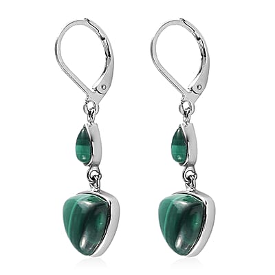 African Malachite Fancy Earrings in Platinum Over Copper 13.60 ctw