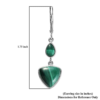 African Malachite Fancy Earrings in Platinum Over Copper 13.60 ctw