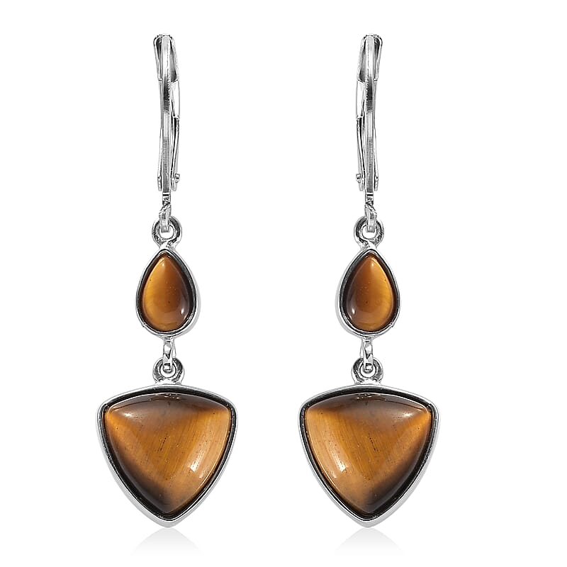 South African Tiger's Eye Fancy Earrings in Platinum Over Copper 8.50 ctw