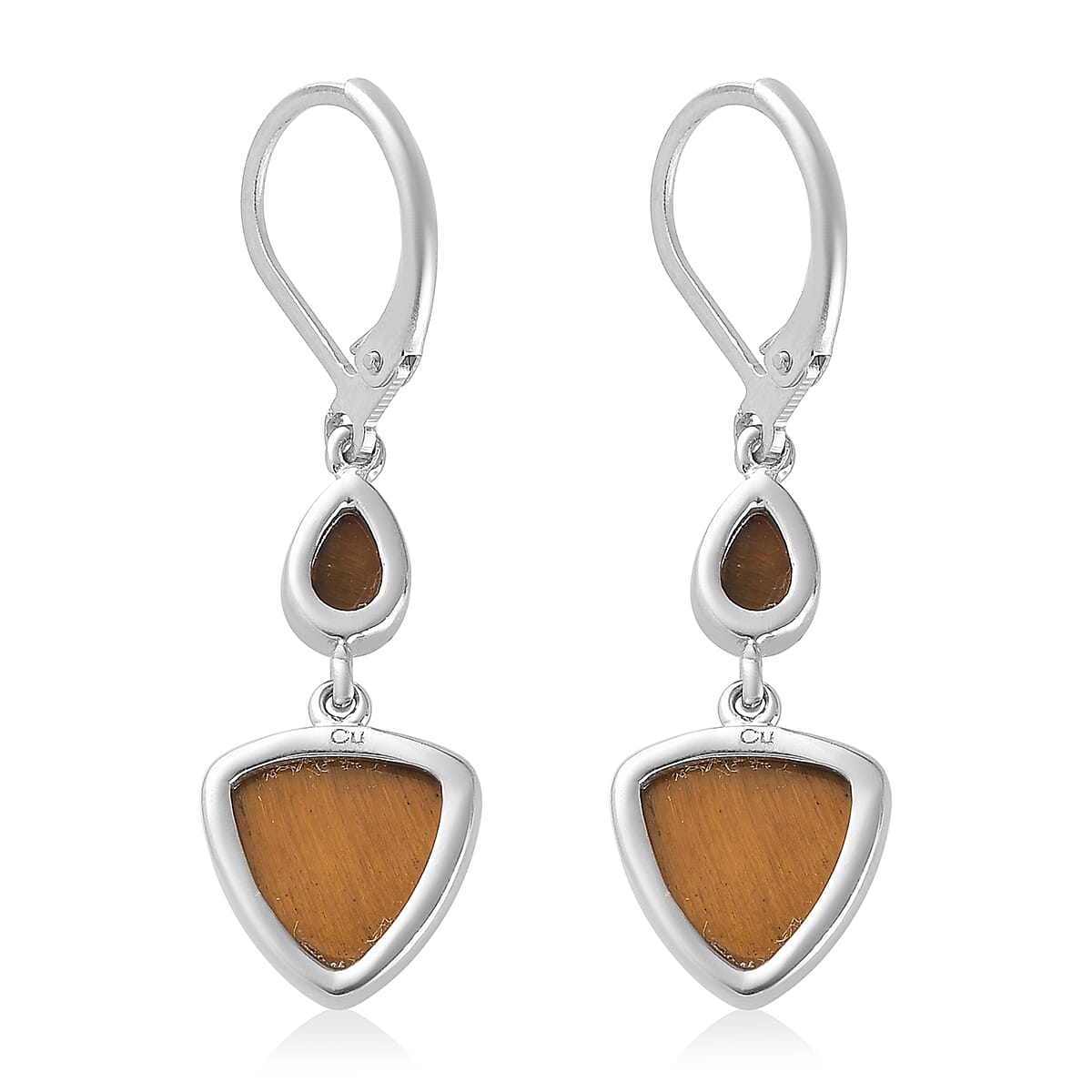 South African Tiger's Eye Fancy Earrings in Platinum Over Copper 8.50 ctw