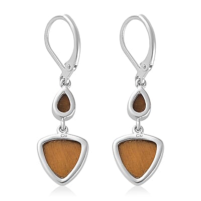 South African Tiger's Eye Fancy Earrings in Platinum Over Copper 8.50 ctw